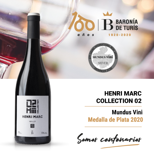 Vino tinto monovarietal Henri Marc 02 Merlot Plata Mundus Vini 2020