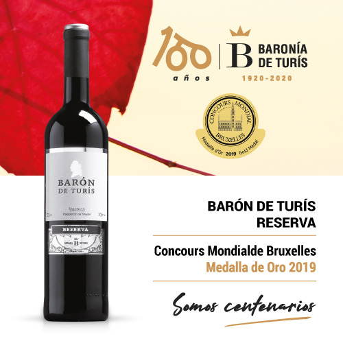 Vino tinto reserva Barón de Turís Oro Bruselas 2019